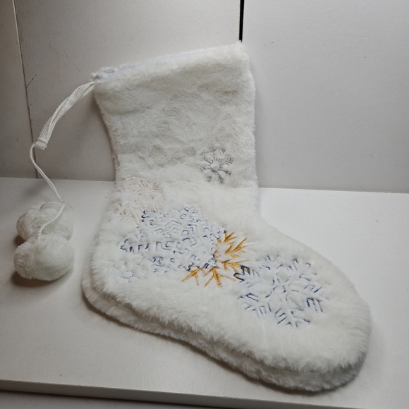 White Holiday Stocking with Snowflake Design - Picture 1 of 10